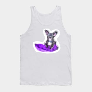 Cute Black And White Bulldog Puppy On A Purple Cusion Digital Portrait Tank Top